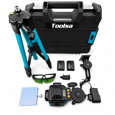 Лазерен нивелир Toolsa - 4D +  тринога до 100см  + ПОДАРЪК ЗЕЛЕНА МИШЕНА