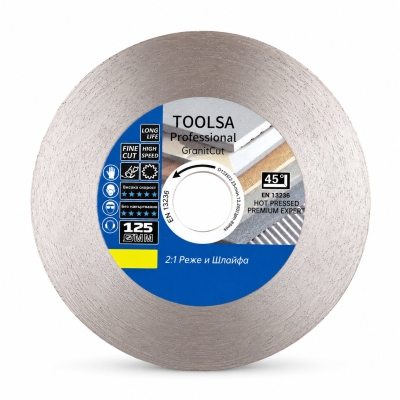 Диамантен диск за рязане и шлайфане 45°/герунг TOOLSA Professional GranitCut 125
